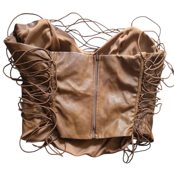 Fashion Nova Never Complicated Faux Leather Corset Plus Top Brown ~ Size 2X - Picture 4 of 10